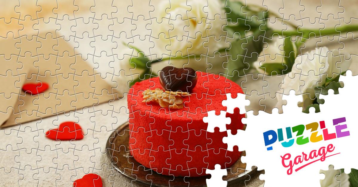 Red cake with chocolate heart Jigsaw Puzzle (Holidays, Valentine's Day ...