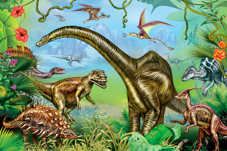 Dinosauri preistorici nella giungla