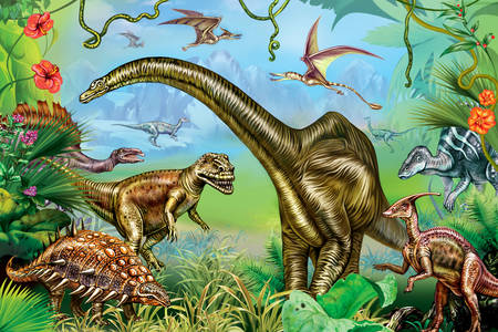 Prehistoric dinosaurs in the jungle