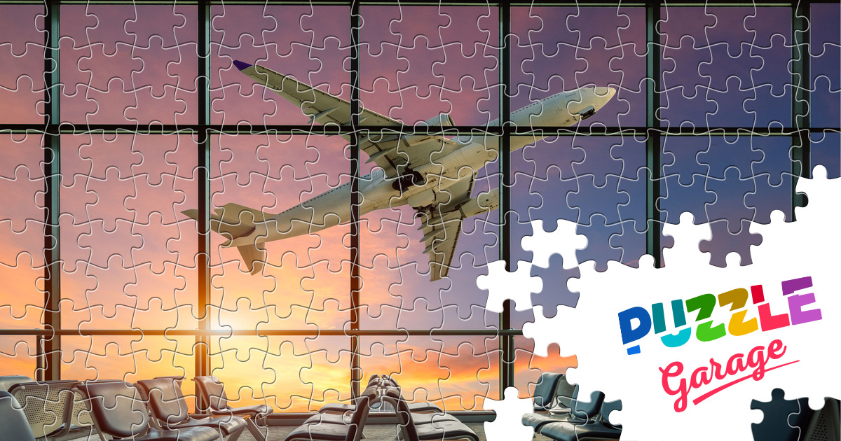 The plane takes off at sunset Jigsaw Puzzle (Technics, Aviation