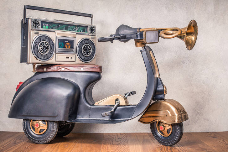 Retro scooter and tape recorder