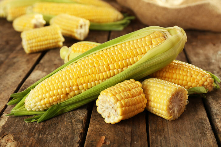 Corn on a wooden table