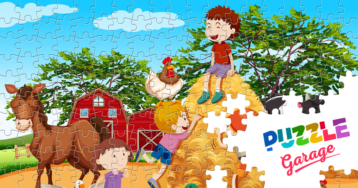 Children playing on the farm Jigsaw Puzzle (For children, Cartoon ...