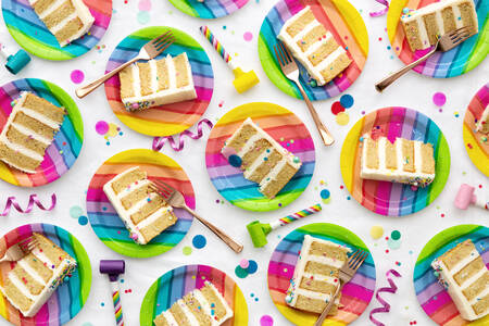 Cake on rainbow plates
