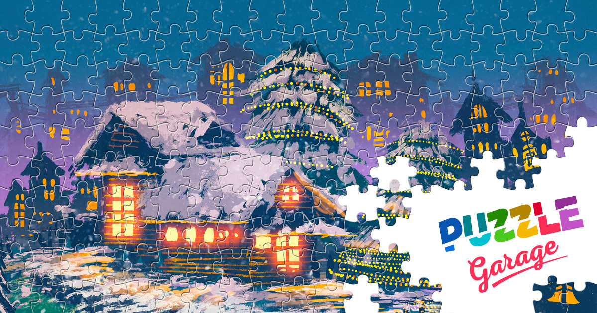 Christmas wooden houses Jigsaw Puzzle (Art, Painting) | Puzzle Garage