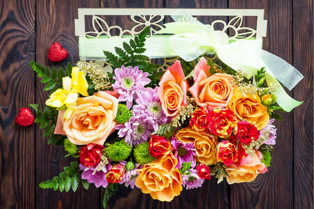 Bouquet on wooden background