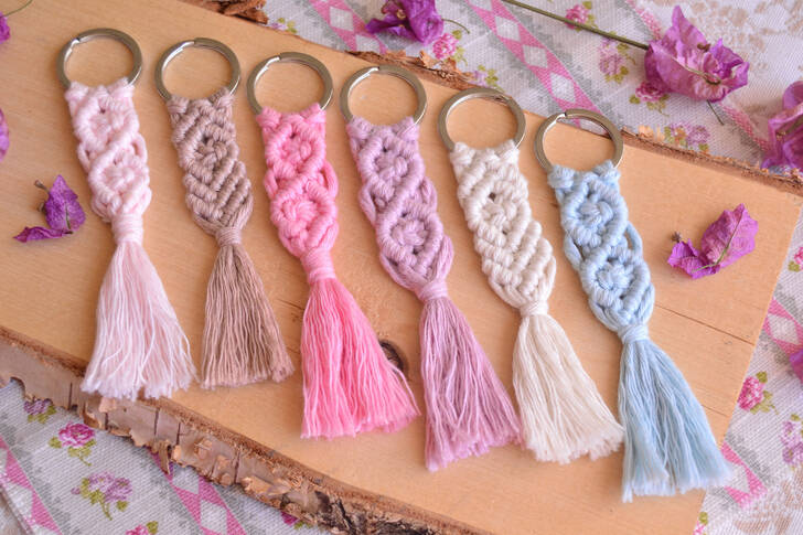 Keychains made using macrame technique