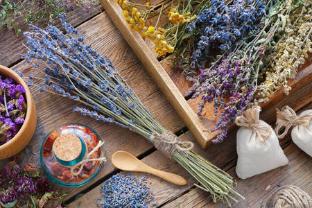 Bouquets of lavender and herbs