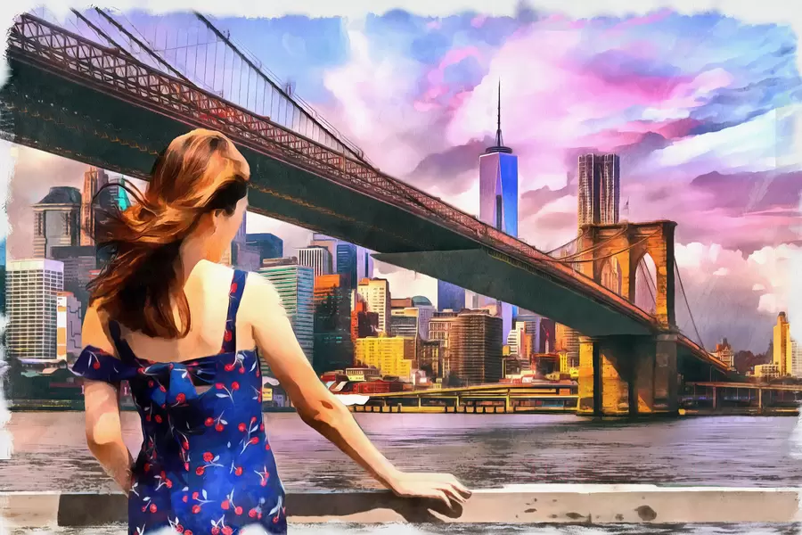 Fille au pont de Brooklyn