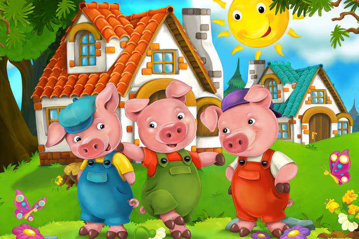 Szene aus dem Märchen "Drei kleine Schweine"