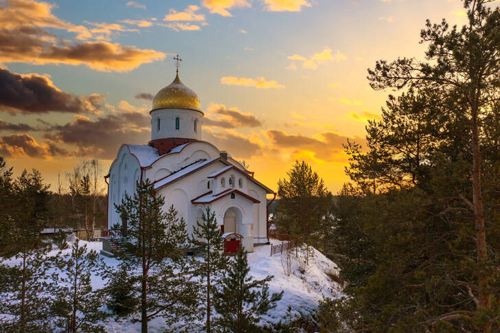 Church in the winter forest