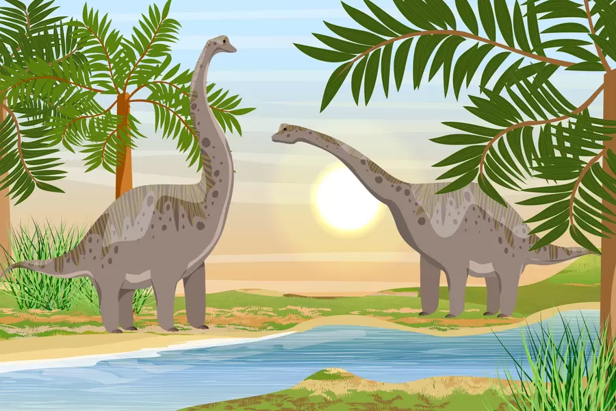 Dinosaurussen op de rivieroever