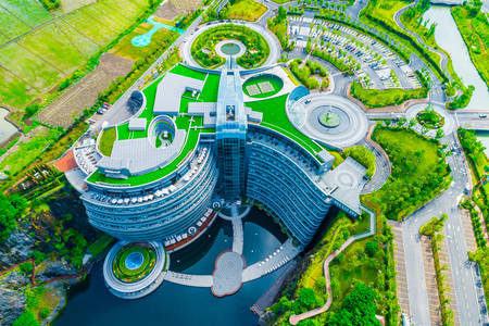 Top view of a unique hotel in Shanghai