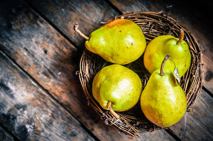 Pears in a wicker plate