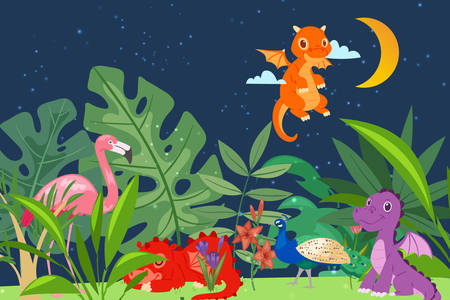 Динозавры в ночных джунглях