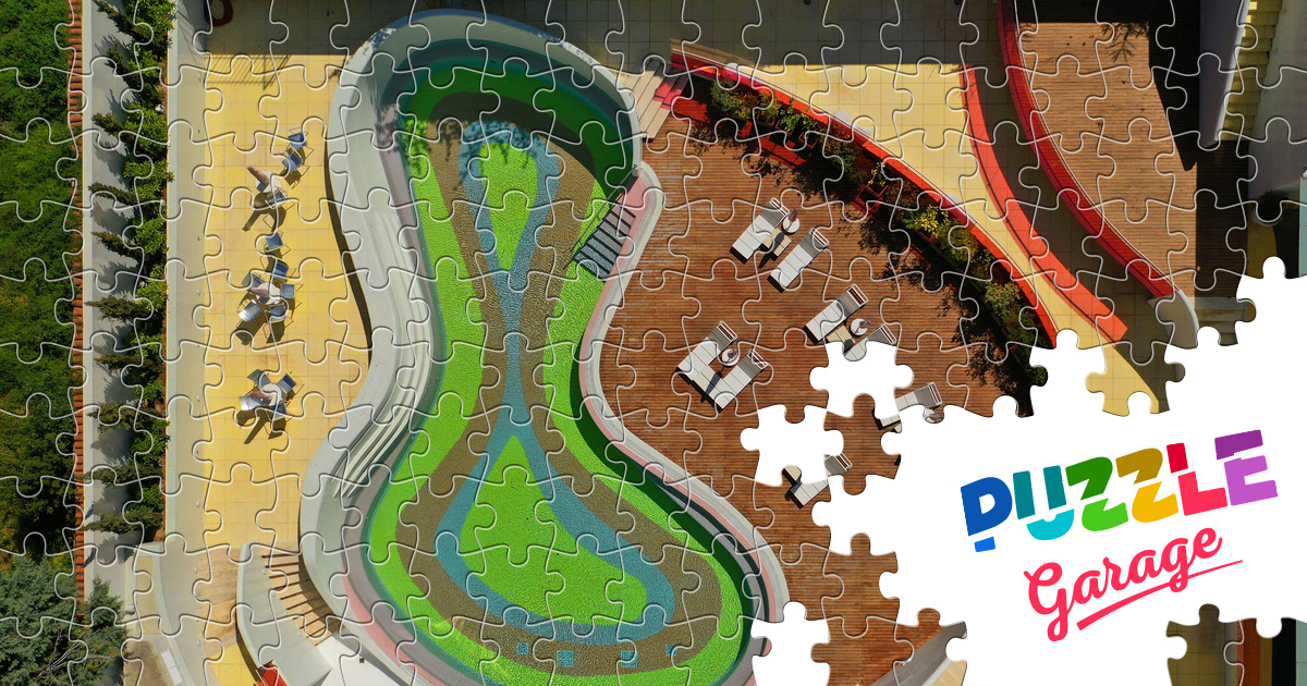Top view of colorful swimming pool Jigsaw Puzzle (Other, Aerial view