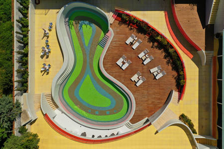 Top view of colorful swimming pool