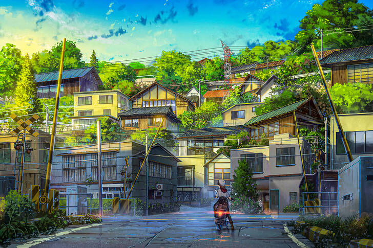 Small Japanese town Jigsaw Puzzle (Art, Anime) | Puzzle Garage