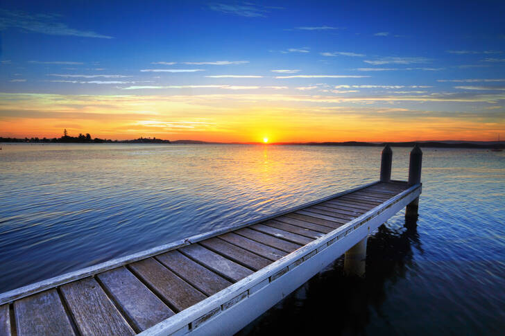 Západ slunce u jezera Macquarie