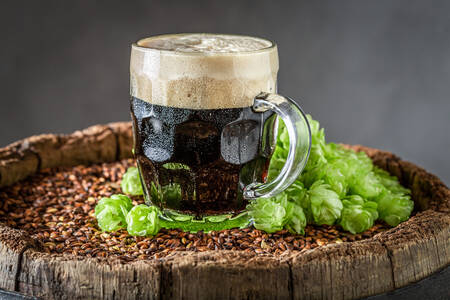 Dark beer with hops
