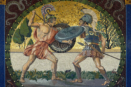 Mosaïque murale de guerriers antiques à Munich