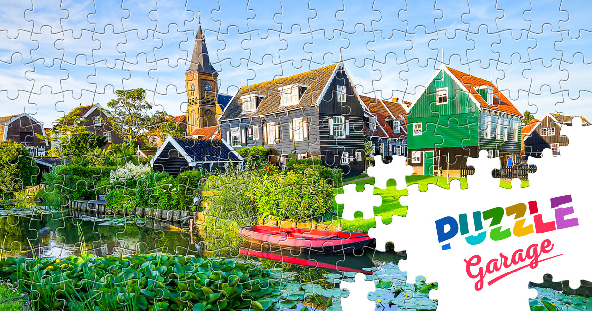 Village houses by the river Jigsaw Puzzle (Countries, Netherlands