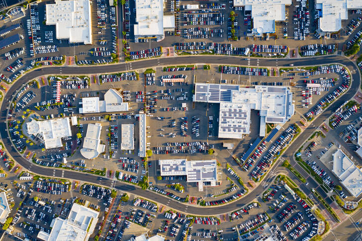 An aerial view of the Roseville Mall