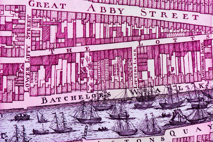 Dublin map on old pound