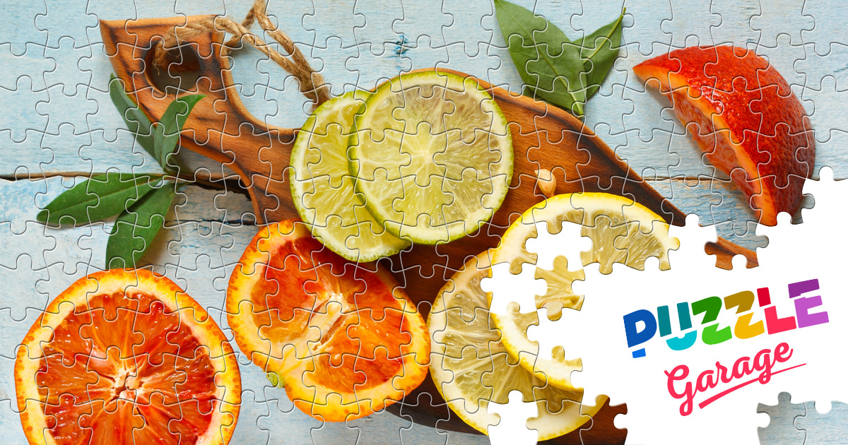 Citrus fruits on a wooden board Jigsaw Puzzle (Plants, Fruits) Puzzle