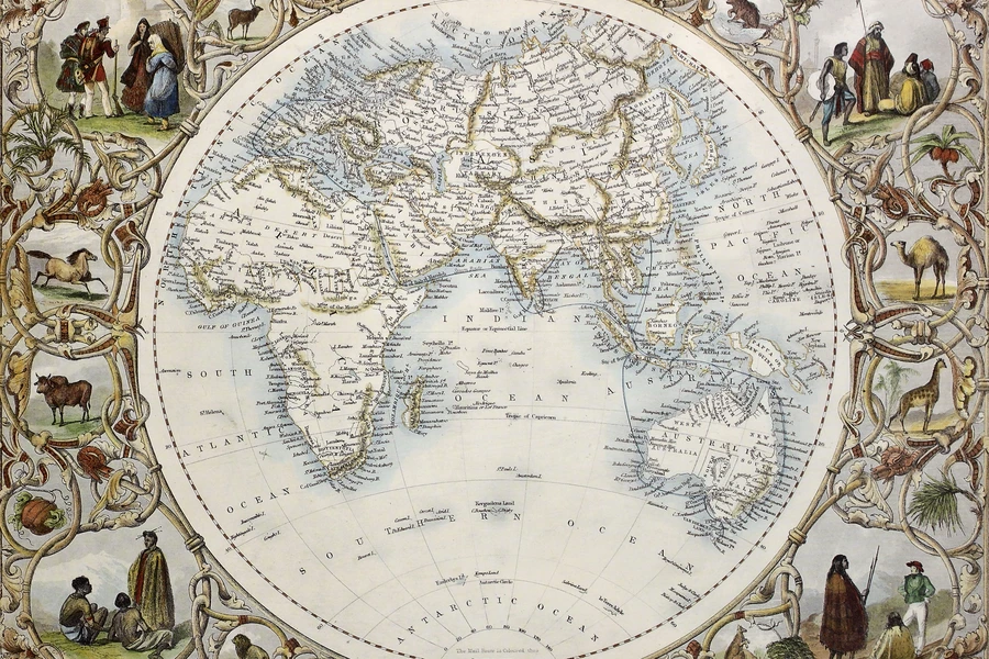 Antiguo mapa del hemisferio oriental