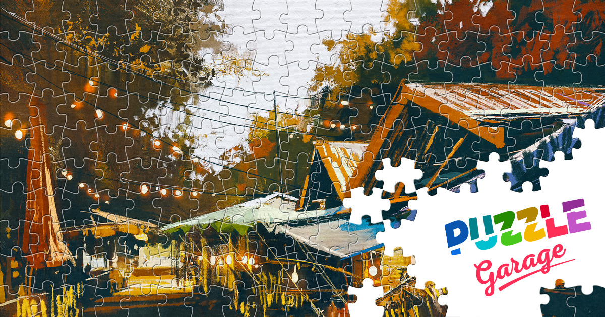 Market in the evening Jigsaw Puzzle (Art, Painting) Puzzle Garage