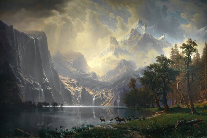 Albert Bierstadt: "Mezi pohoří Sierra Nevada, Kalifornie"