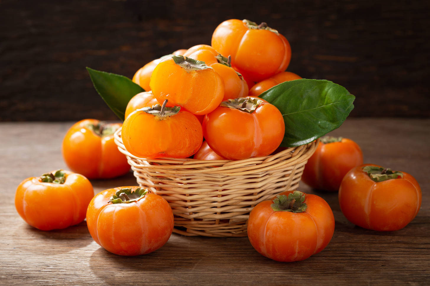 Persimmon in a basket on a wooden table Jigsaw Puzzle (Plants, Fruits ...