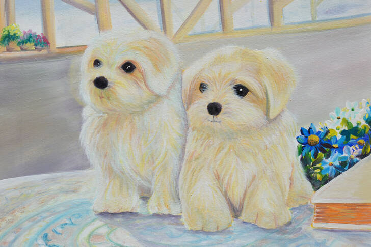 İki yavru köpeğin portresi