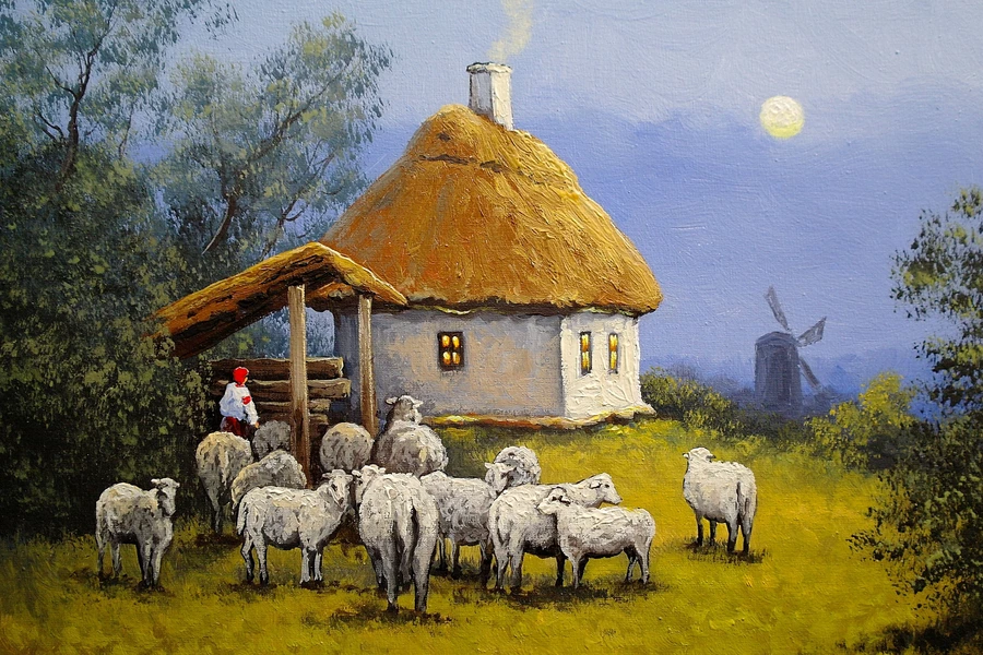 Moutons au village