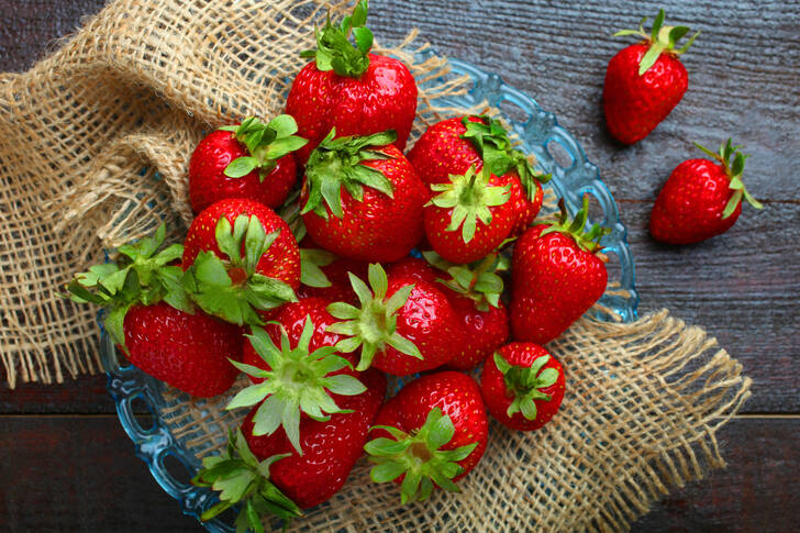 Reife Erdbeeren auf Sackleinen