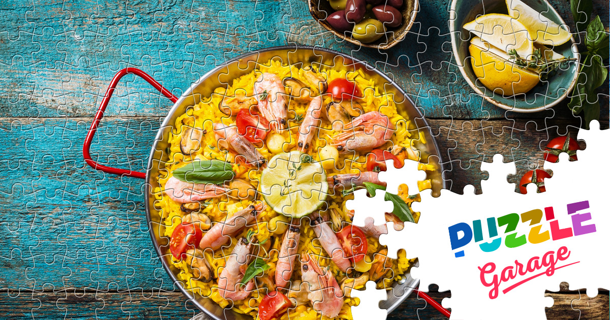 Paella in a frying pan Jigsaw Puzzle (Home Food) Puzzle Garage