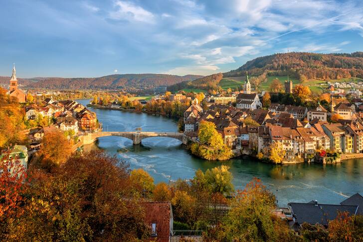 The old town of Laufenburg on the Rhine River