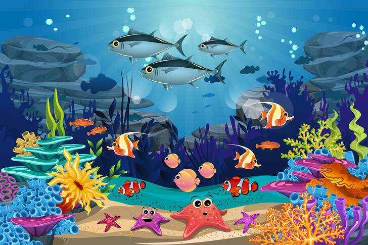 Colourful fish and algae