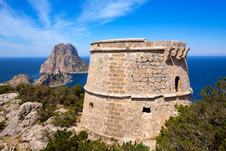 View of Es Vedra from the Torre de Savinar tower