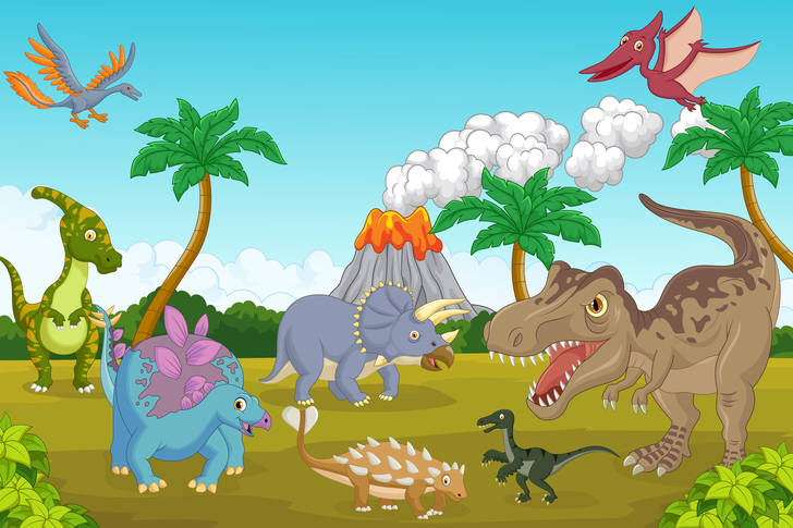 Dinosaurier vid vulkanen
