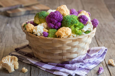 Multicolor cauliflower in a basket