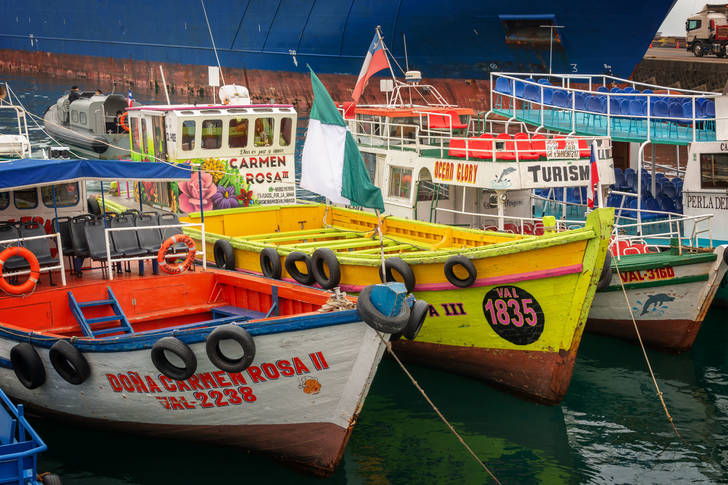 Colorful boats in the harbor of Valparaiso