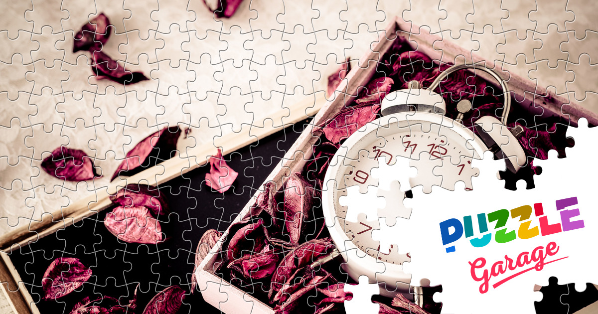 Alarm clock in a box with petals Jigsaw Puzzle (Stuff, Watches