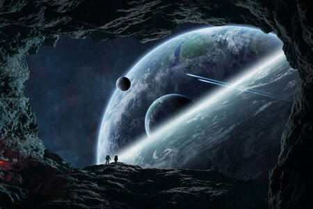 Widok z asteroidy na planety