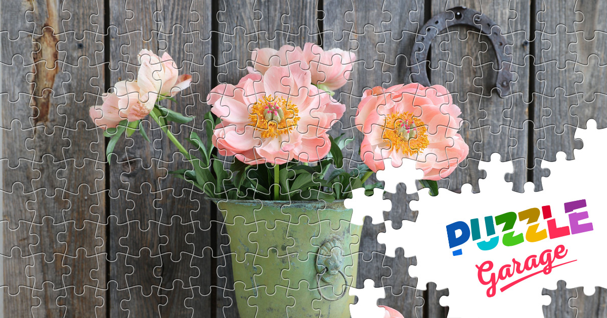 Bouquet of peonies on a wooden background Jigsaw Puzzle (Plants ...