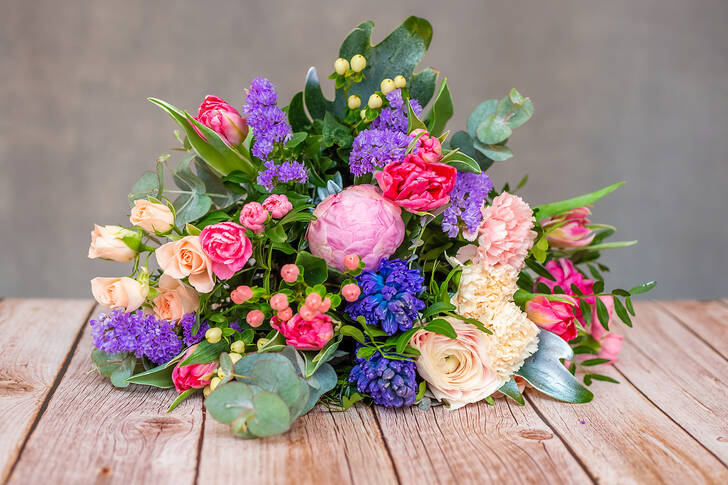 Bouquet on a wooden table