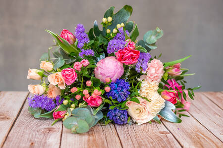 Bouquet on a wooden table