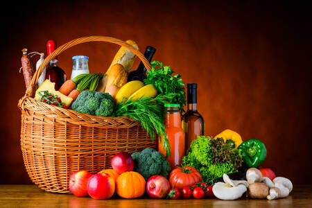 Basket with vegetables, fruits