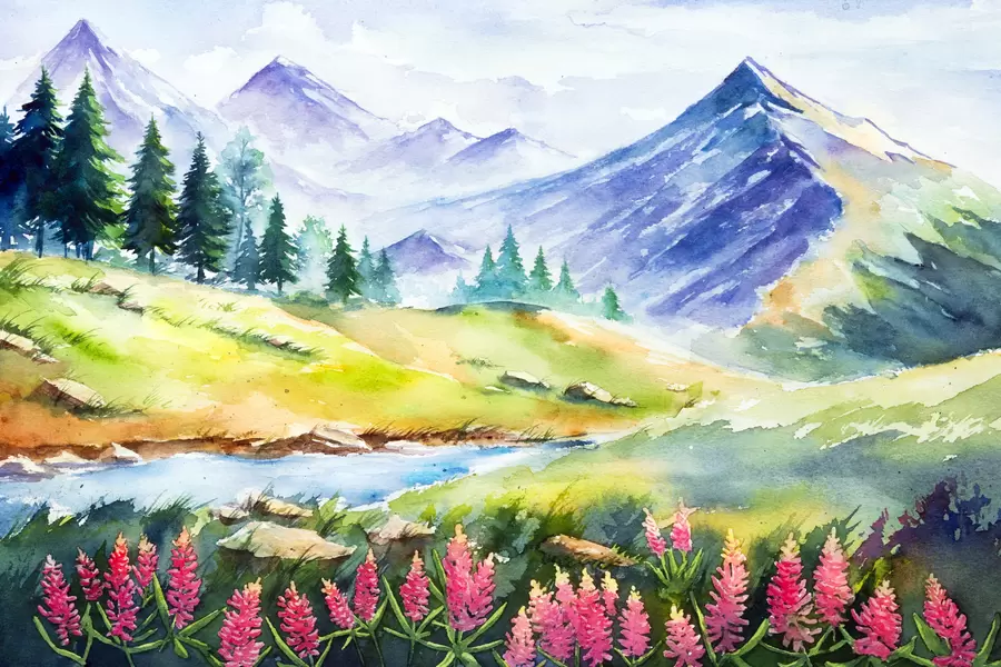 Akvarel planinski krajolik